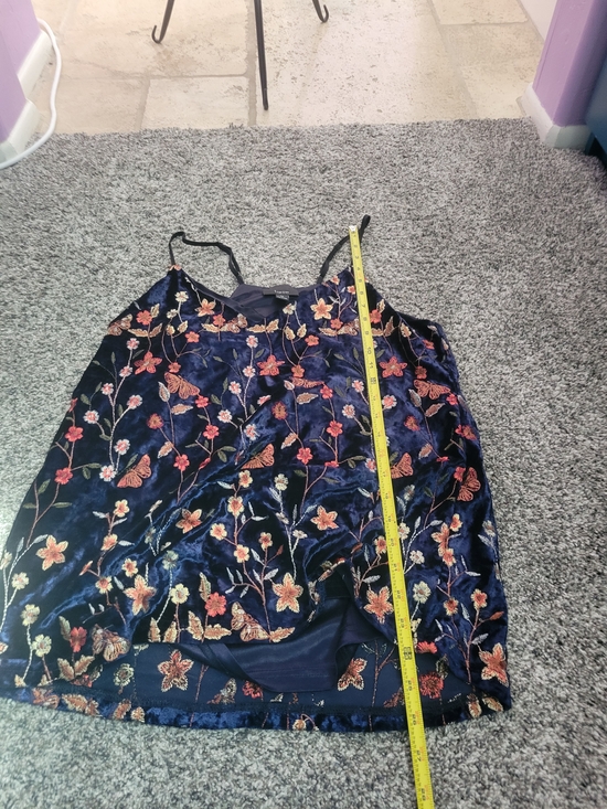 Floral Embroidered Navy Velvet Cami Top - Picture 3 of 12